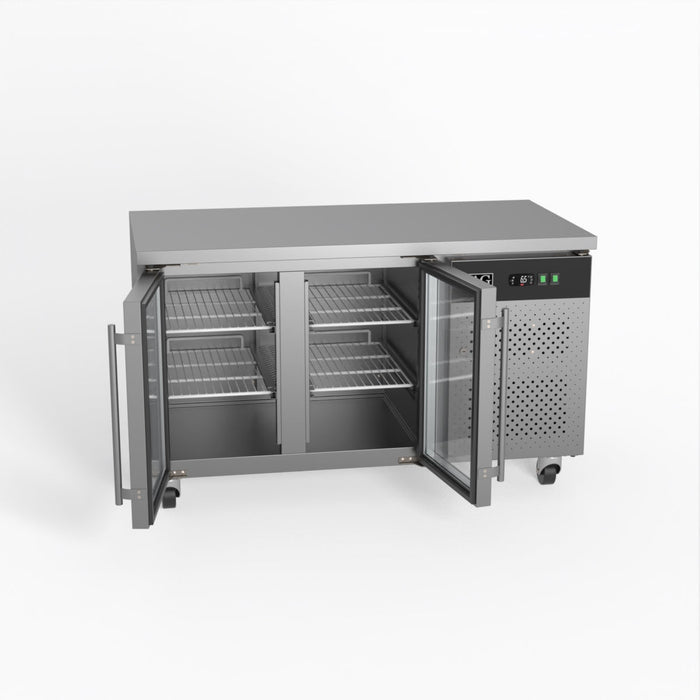 AG Commercial Two Glass Door Worktop / Under Bench Display Fridge 700mm Depth 282L - GNX2100TNG