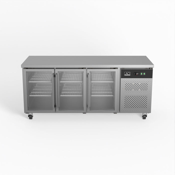 AG Three Door Commercial Glass Door Worktop / Under Bench Display Fridge 700mm Depth 417L - GNX3100TNG