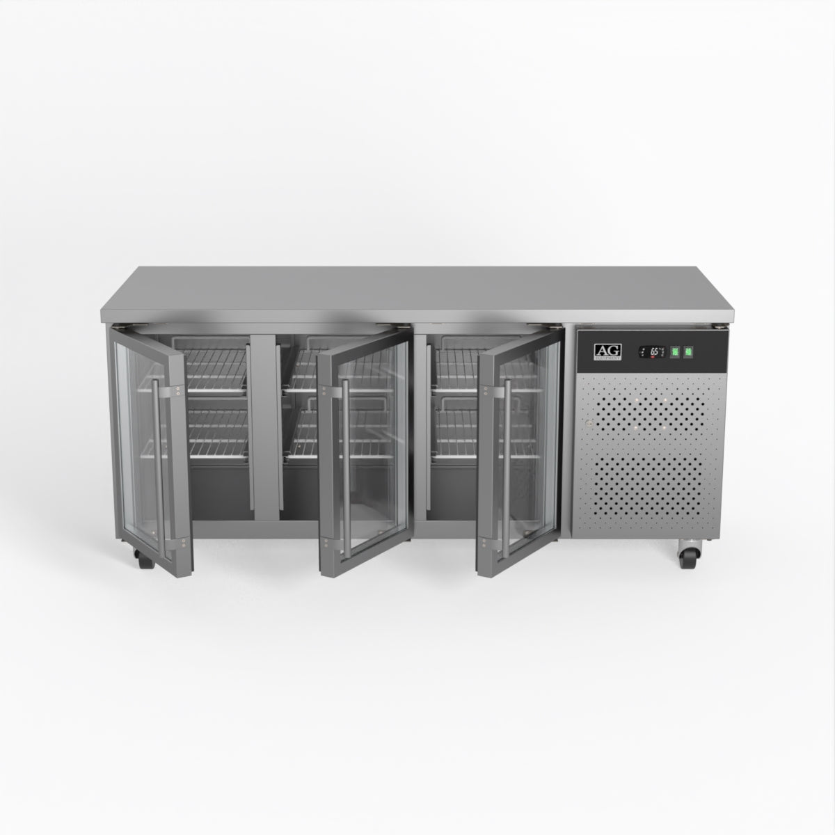 AG Three Door Commercial Glass Door Worktop / Under Bench Display Fridge 700mm Depth 417L - GNX3100TNG
