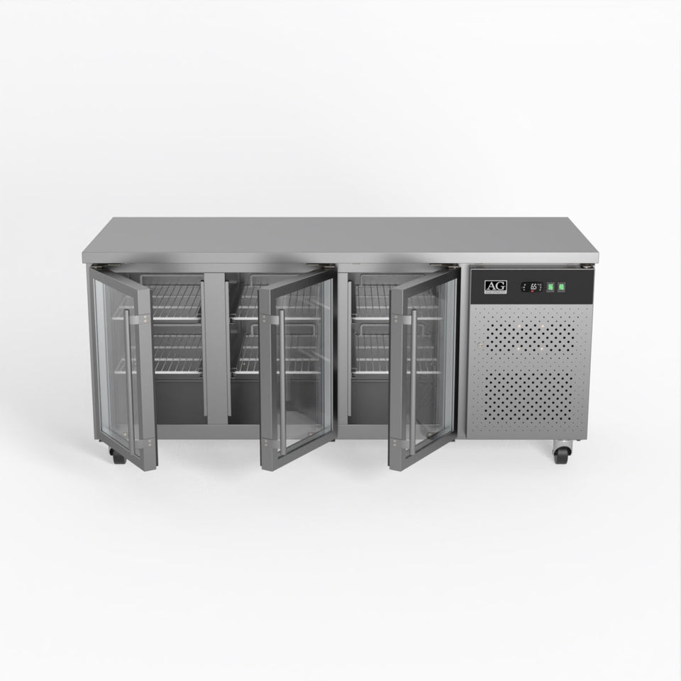 AG Three Door Commercial Glass Door Worktop / Under Bench Display Fridge 700mm Depth 417L - GNX3100TNG