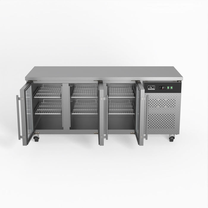 AG Three Door Commercial Glass Door Worktop / Under Bench Display Fridge 700mm Depth 417L - GNX3100TNG