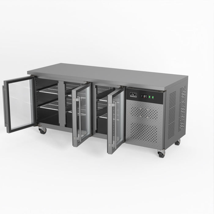 AG Three Door Commercial Glass Door Worktop / Under Bench Display Fridge 700mm Depth 417L - GNX3100TNG
