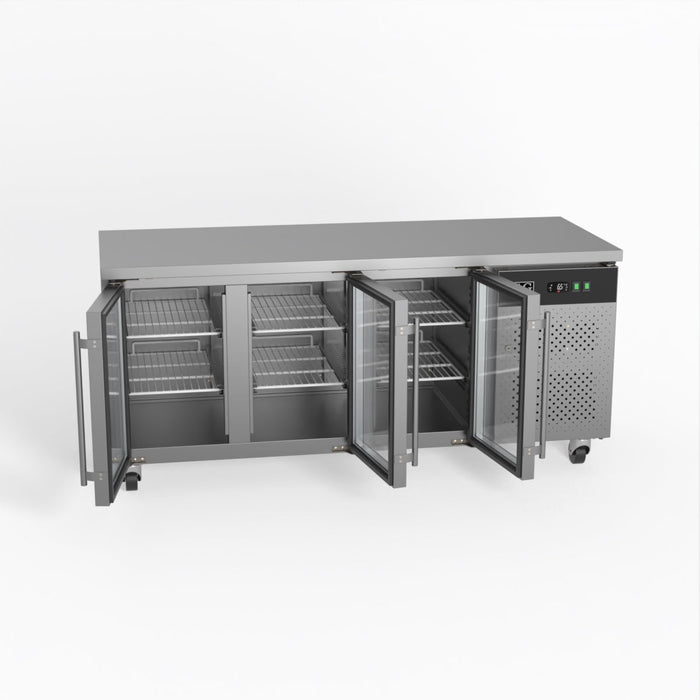 AG Three Door Commercial Glass Door Worktop / Under Bench Display Fridge 700mm Depth 417L - GNX3100TNG