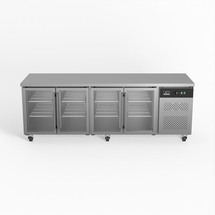 AG Commercial Four Glass Door Worktop / Under Bench Display Fridge 700mm Depth 553L - GNX4100TNG