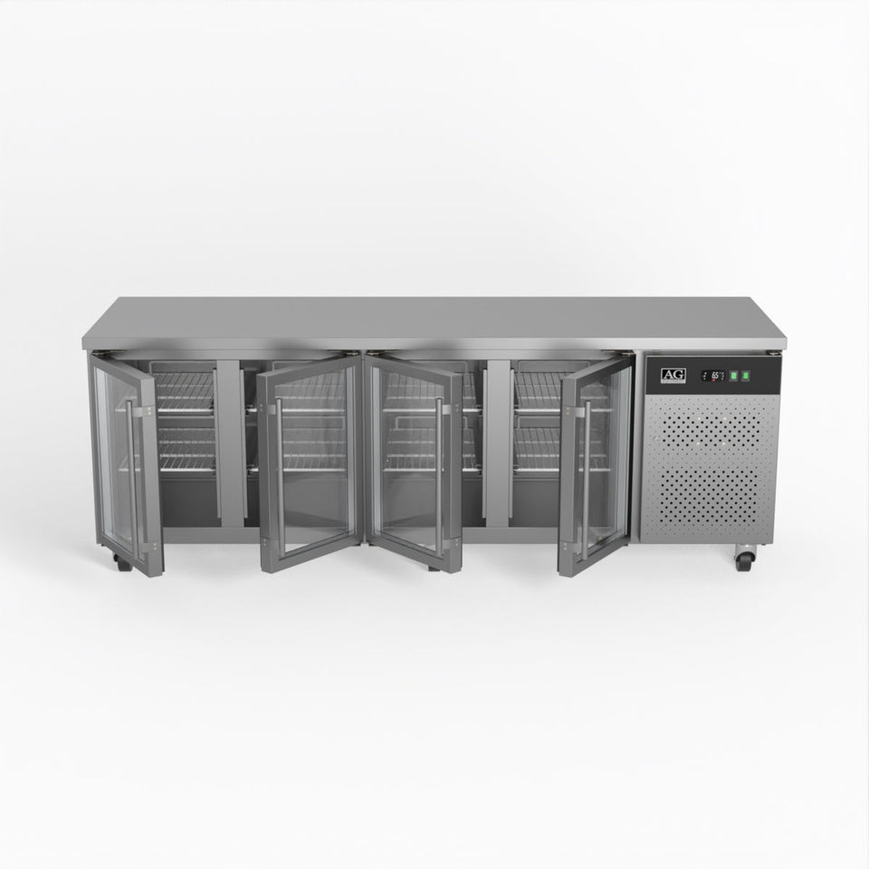 AG Commercial Four Glass Door Worktop / Under Bench Display Fridge 700mm Depth 553L - GNX4100TNG
