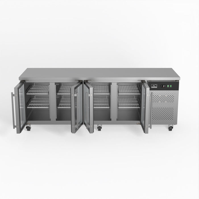 AG Commercial Four Glass Door Worktop / Under Bench Display Fridge 700mm Depth 553L - GNX4100TNG