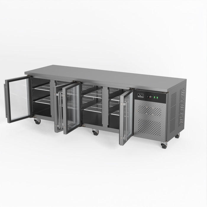 AG Commercial Four Glass Door Worktop / Under Bench Display Fridge 700mm Depth 553L - GNX4100TNG