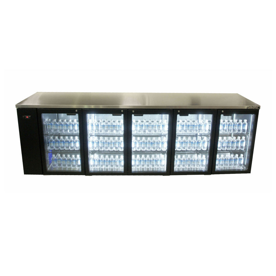 Williams Cameo - Five Glass Door Black Colorbond Remote Back Bar Counter Display Fridge - HC5RGB