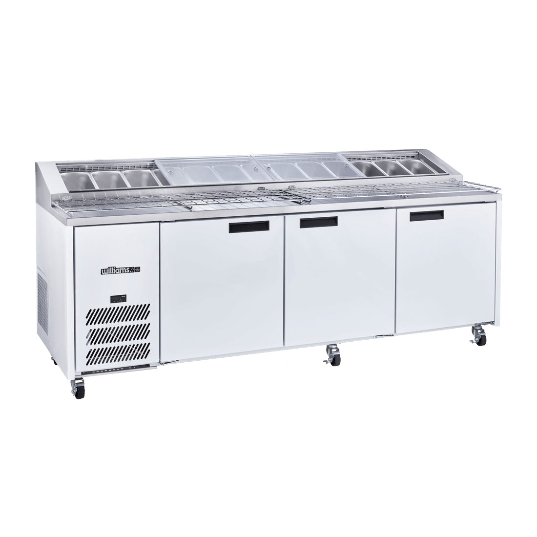Williams Jade Pizza - Three Door White Pizza Prep Counter Fridge With Blown Air Well - HJ3PCBA