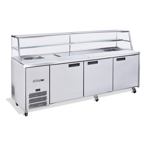 Williams Jade Sandwich - Three Door Stainless Steel Prep Counter Fridge With Blown Air Well and Canopy - HJ3SCBASS
