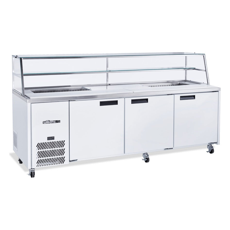 Williams Jade Sandwich - Three Door White Colorbond Prep Counter Fridge With Blown Air Well and Canopy - HJ3SCBA
