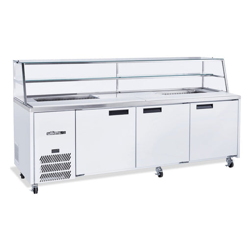Williams Jade Sandwich - Three Door White Colorbond Prep Counter Fridge With Blown Air Well and Canopy - HJ3SCBA