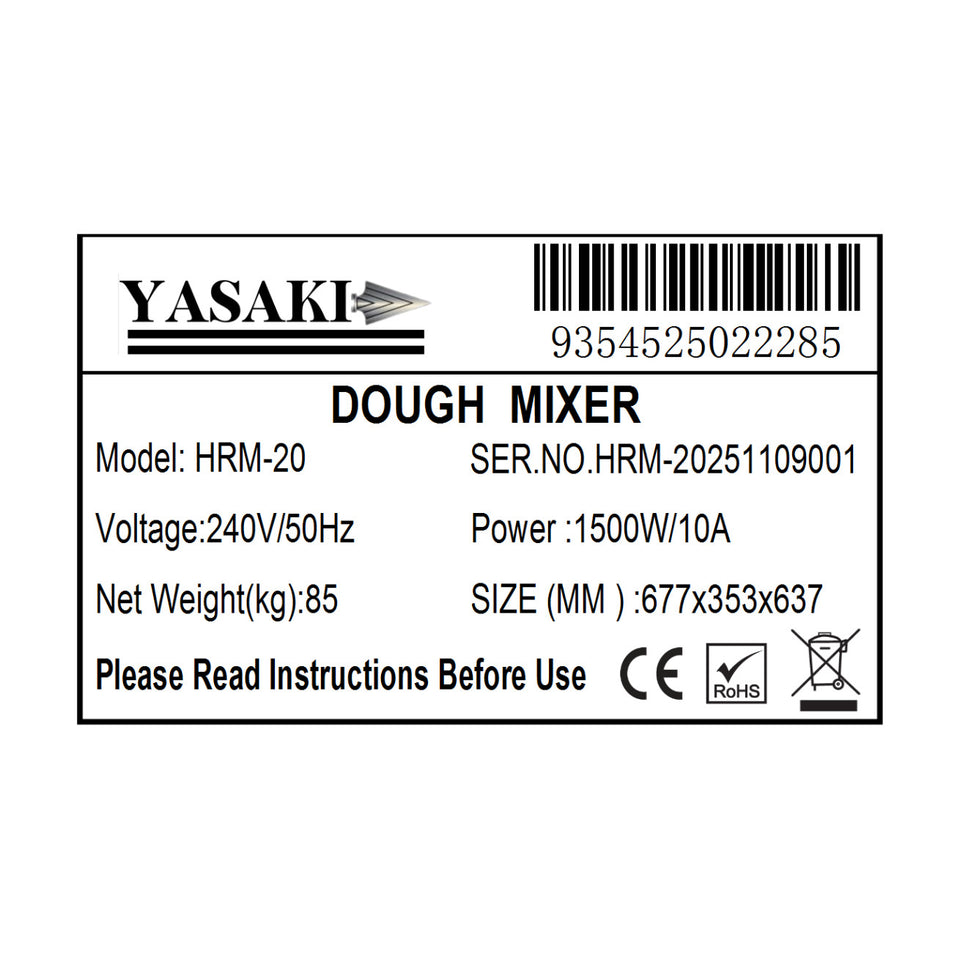 Yasaki Tilting Head Dough Mixer - HRM-20