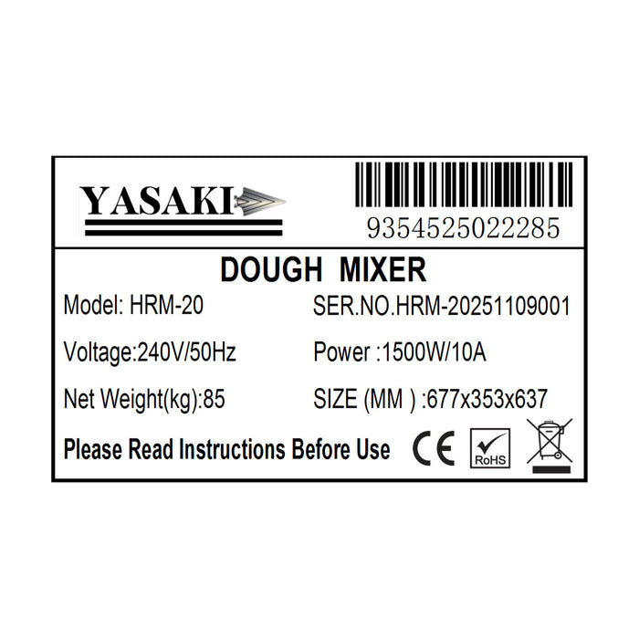 Yasaki Tilting Head Dough Mixer - HRM-20