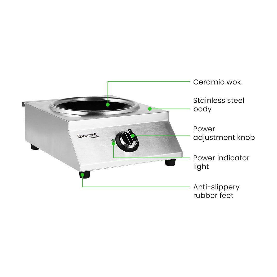 Benchstar Ceramic Induction Wok w/ Stainless Steel Body - IW500
