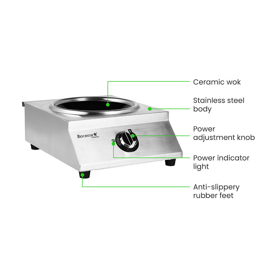 Benchstar Ceramic Induction Wok w/ Stainless Steel Body - IW500