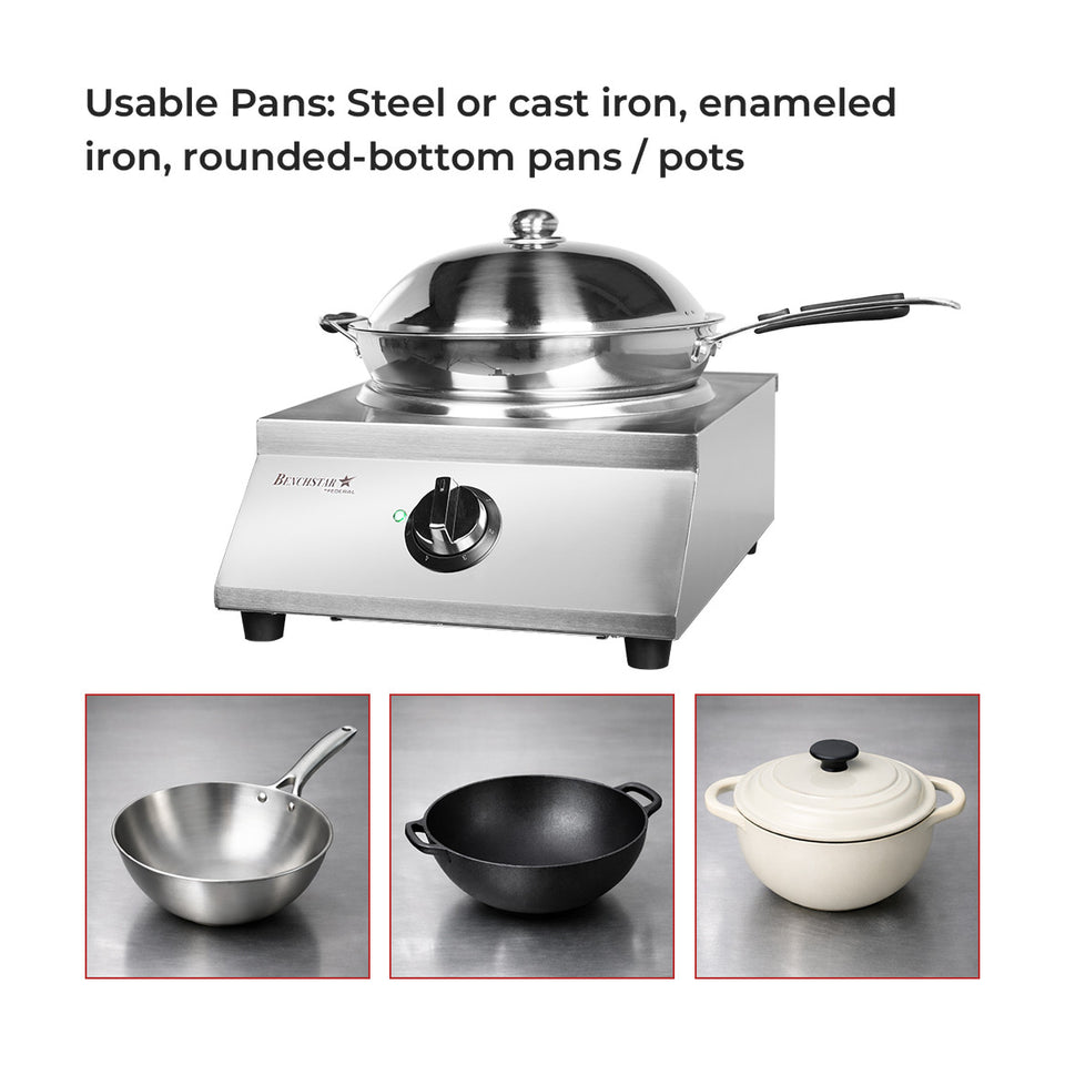 Benchstar Ceramic Induction Wok w/ Stainless Steel Body - IW500