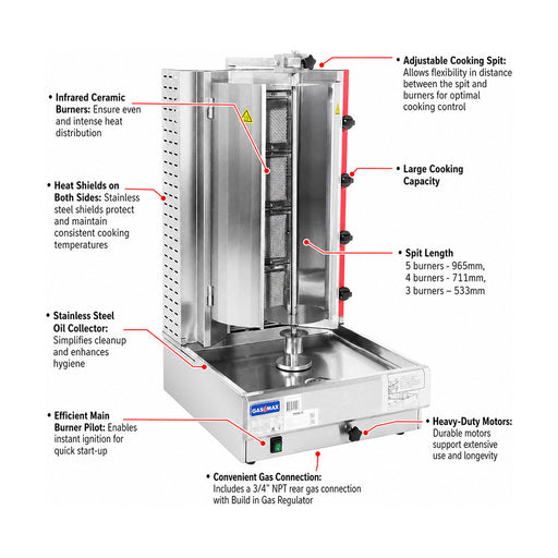 Gasmax Semi-automatic 4 Burner Natural Gas Kebab Machine - KB-4