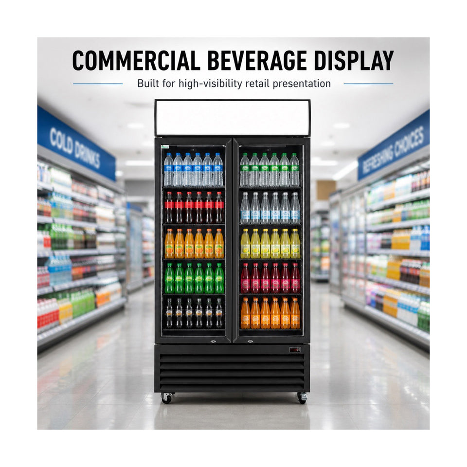 Thermaster Colourbond Upright Beverage Fridge 2 Doors Black 885L - LG-1000BP