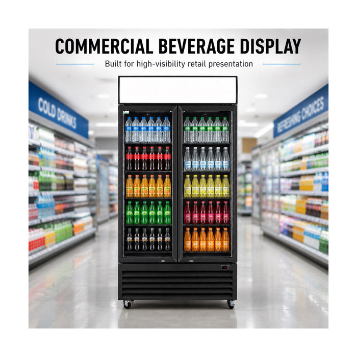 Thermaster Colourbond Upright Beverage Fridge 2 Doors Black 885L - LG-1000BP