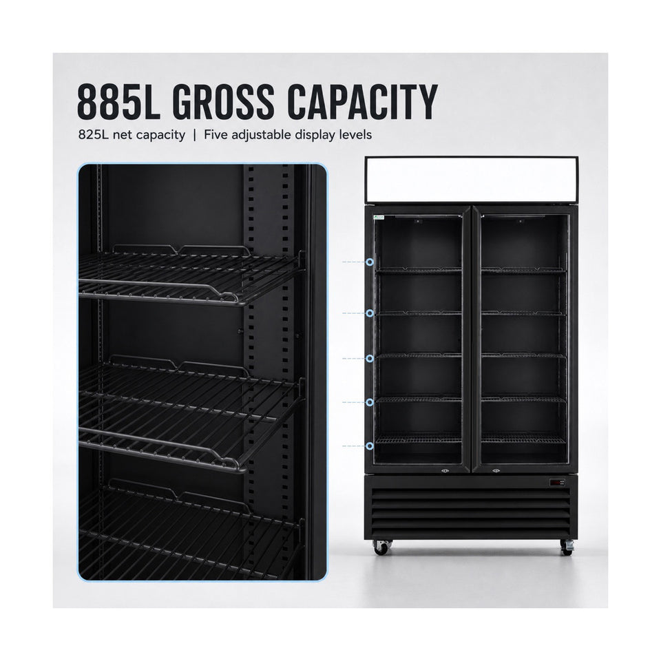 Thermaster Colourbond Upright Beverage Fridge 2 Doors Black 885L - LG-1000BP