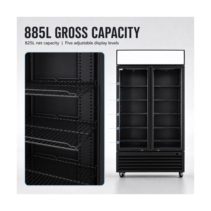 Thermaster Colourbond Upright Beverage Fridge 2 Doors Black 885L - LG-1000BP