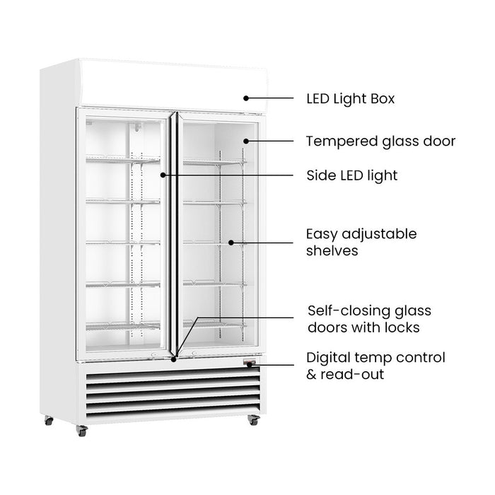 Thermaster Colourbond Upright Beverage Fridge 2 Doors White 885L - LG-1000P