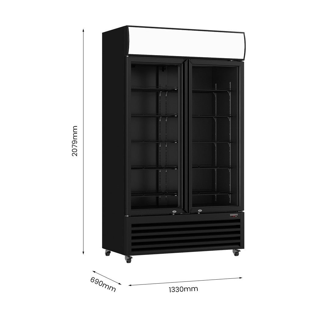 Thermaster Large 2 Glass Door Colourbond Upright Drink Fridge 1200L - LG-1200BP