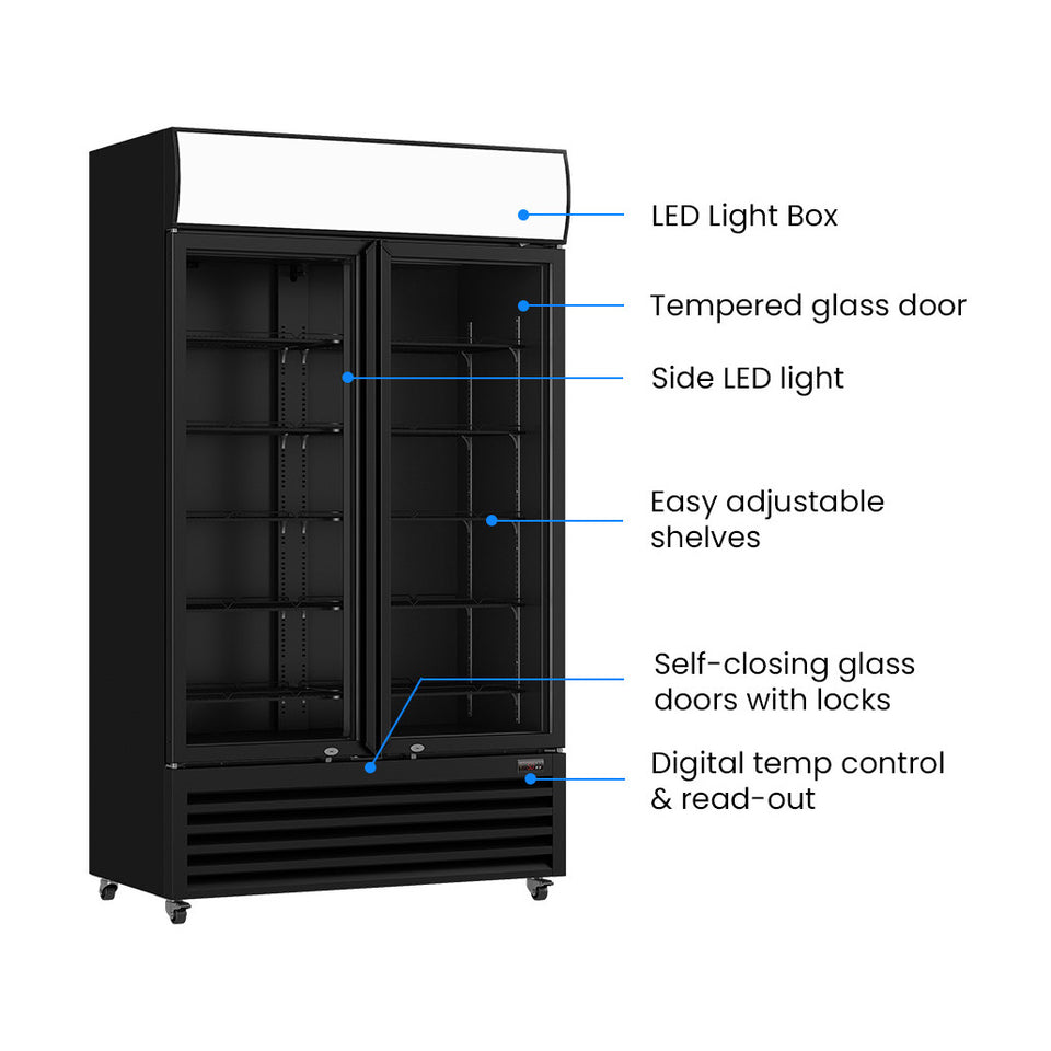Thermaster Large 2 Glass Door Colourbond Upright Drink Fridge 1200L - LG-1200BP