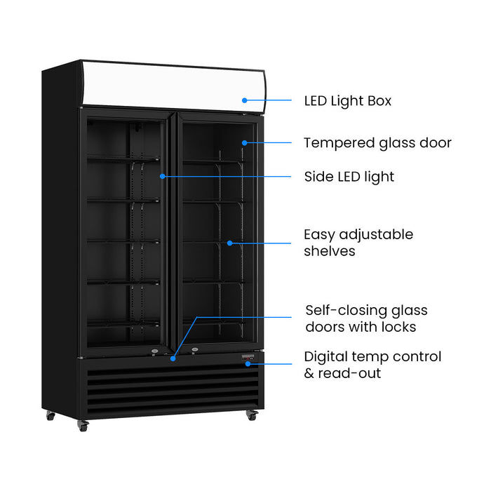 Thermaster Large 2 Glass Door Colourbond Upright Drink Fridge 1200L - LG-1200BP