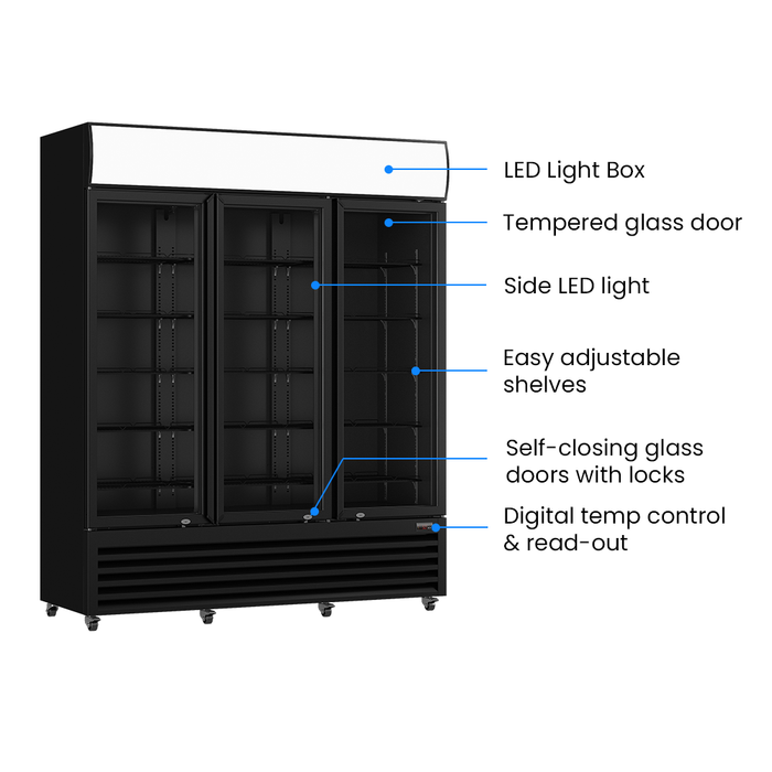 Thermaster 3 Glass Door Colourbond Upright Drink Fridge 1203L - LG-1203BP