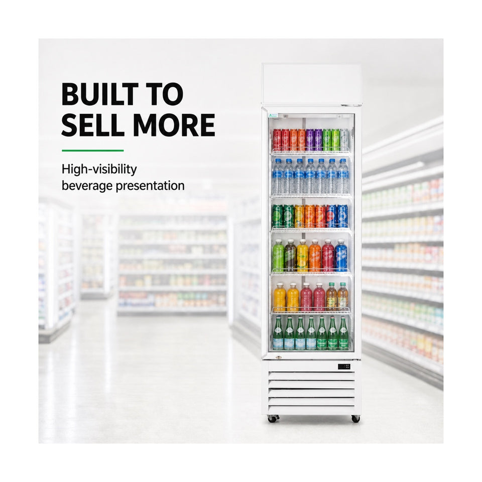 Thermaster Single Glass Door Colourbond Upright Drink Fridge 370L - LG-370P