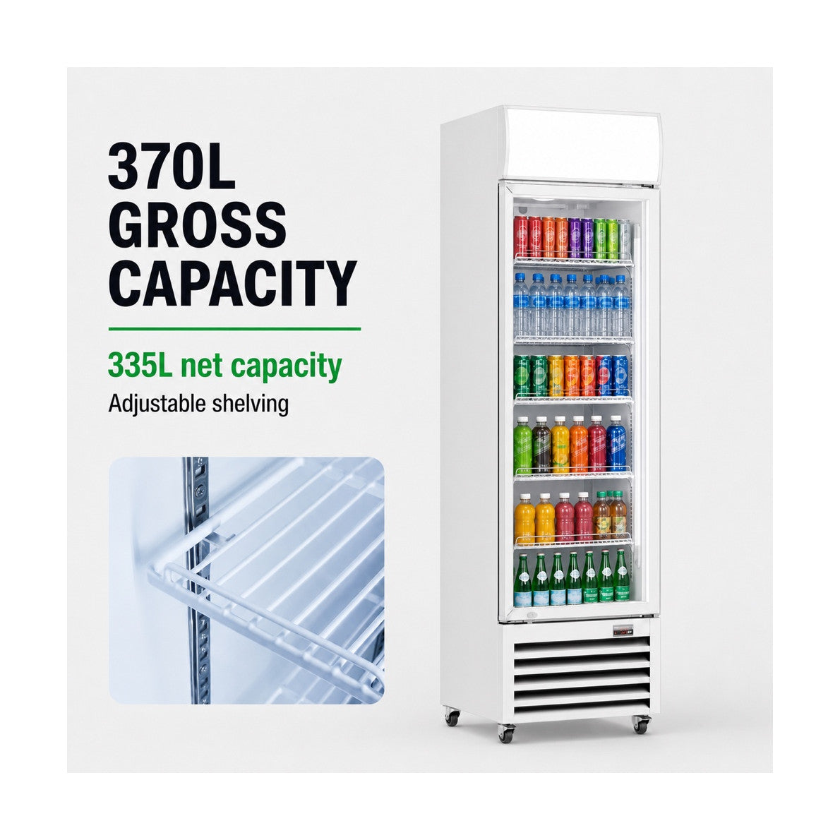 Thermaster Single Glass Door Colourbond Upright Drink Fridge 370L - LG-370P