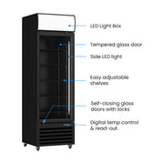 Thermaster Single Glass Door Black Colourbond Upright Drink Fridge 540L - LG-540BP