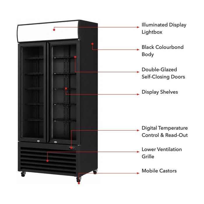Thermaster 2 Glass Door Colourbond Upright Drink Fridge 580L - LG-580BP