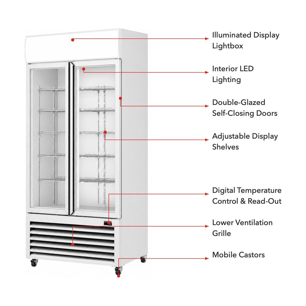 Thermaster Double Glass Door Colourbond Upright Drink Fridge 580L - LG-580P