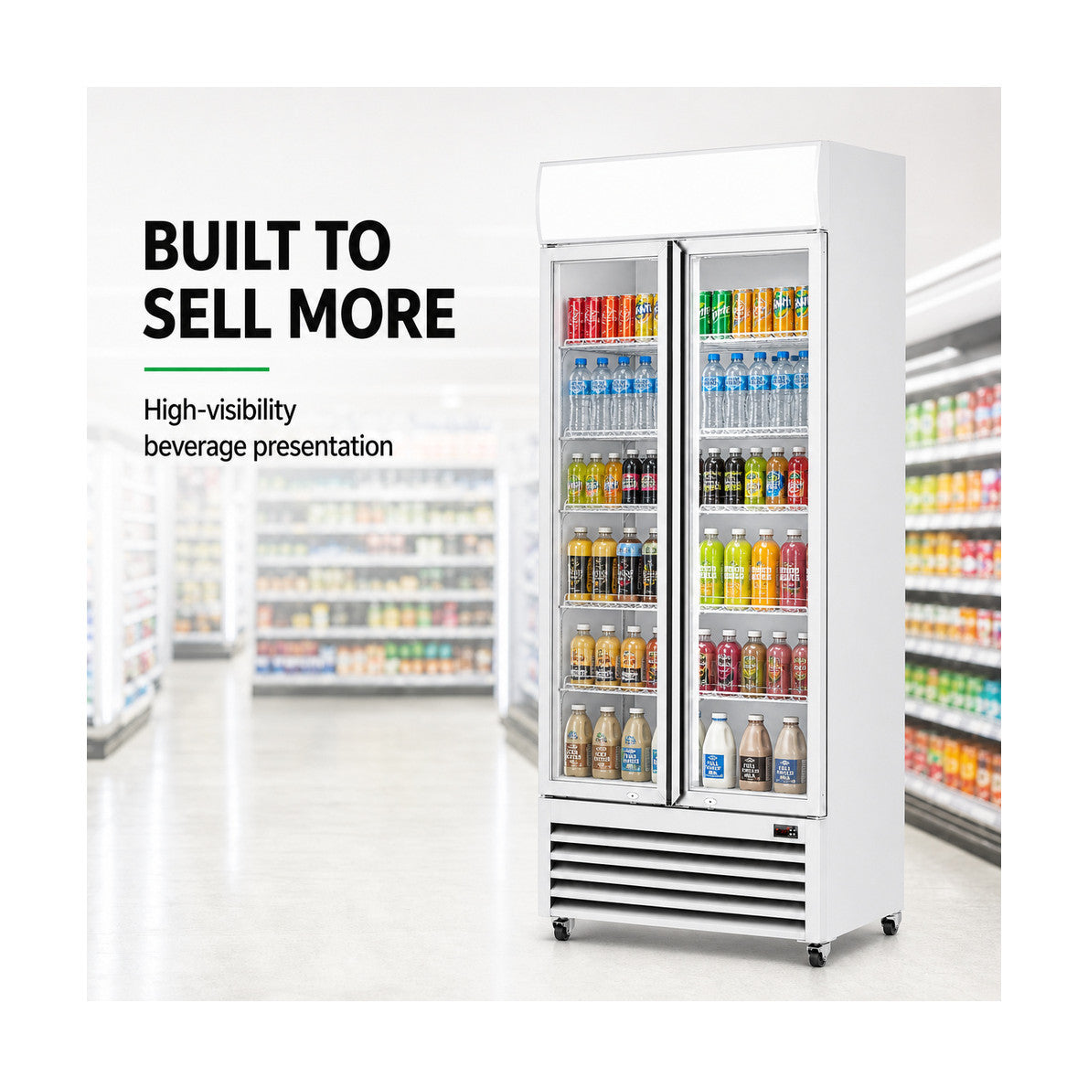 Thermaster Double Glass Door Colourbond Upright Drink Fridge 580L - LG-580P