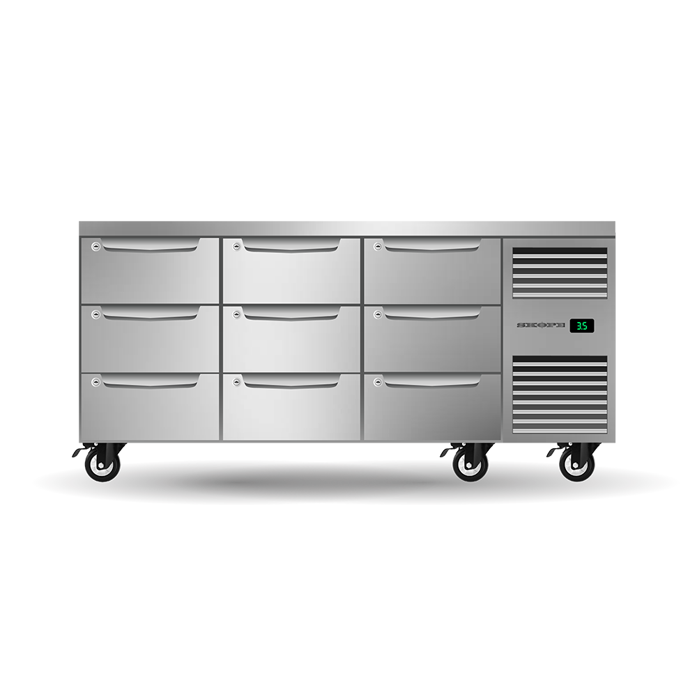 SKOPE ProSpec Nine Drawer, Three Bay, Underbench GN 1/1 Fridge 288L - PG11.UBR.3.D9 - Right