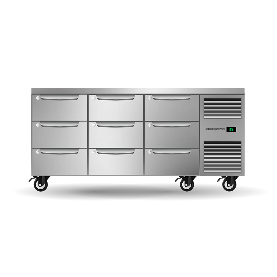 SKOPE ProSpec Nine Drawer, Three Bay, Underbench GN 1/1 Fridge 288L - PG11.UBR.3.D9 - Right