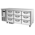 Hoshizaki 9 Drawer 100mm Deep Gastronorm Under Bench Refrigerator 404L - RTC-167DEA-GN-9D