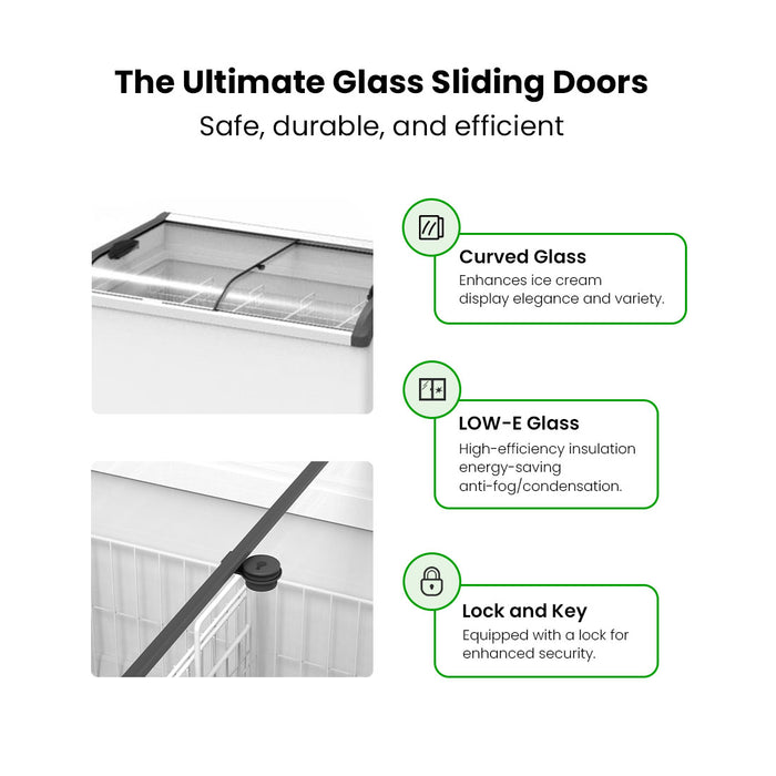 Thermaster Heavy Duty Supermarket Glass Sliding Lid Freezers 386L - SD-406K