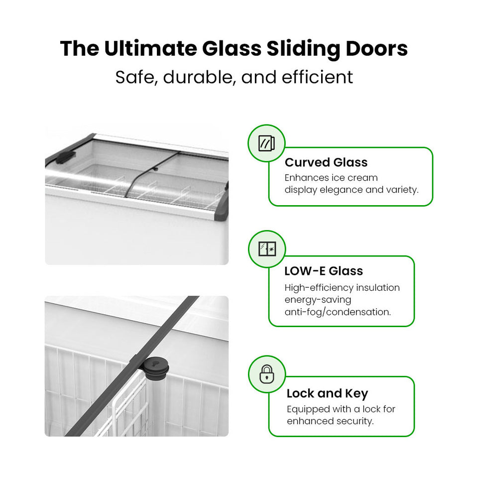 Thermaster Heavy Duty Supermarket Glass Sliding Lid Freezers 386L - SD-406K