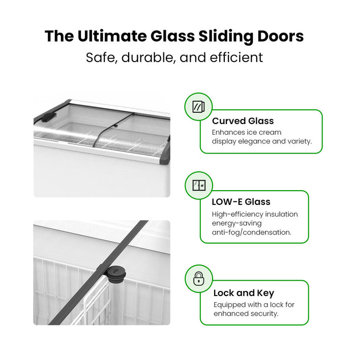 Thermaster Heavy Duty Supermarket Glass Sliding Lid Freezers 386L - SD-406K