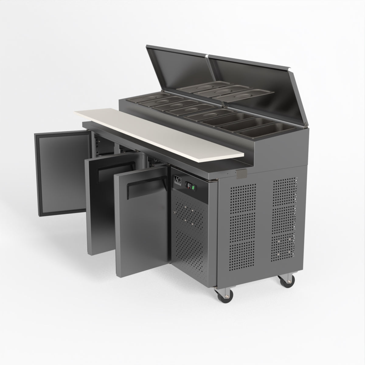 AG 3 Door Saladette Fridge – Fits 8 x 1/3 GN Trays 417L - SH3000-700