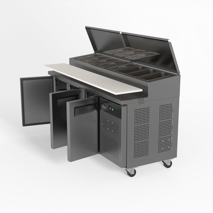 AG 3 Door Saladette Fridge – Fits 8 x 1/3 GN Trays 417L - SH3000-700