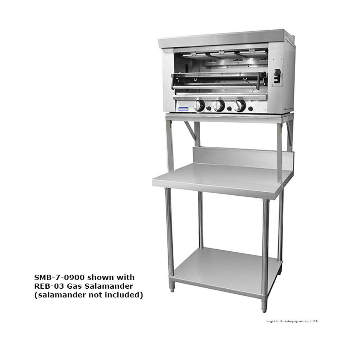 Gasmax Heavy Duty Salamander Bench with Shelf Braces - SMB-7-0900