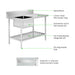 Modular Systems Stainless Steel Left Inlet Single Sink Dishwasher Bench 1200mm - SSBD7-1200L/A