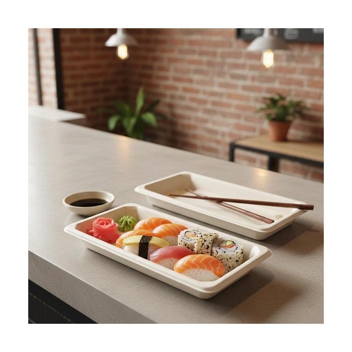 PakMax 6.5"*3.5"*0.8" Sugarcane Sushi Tray - ST-04