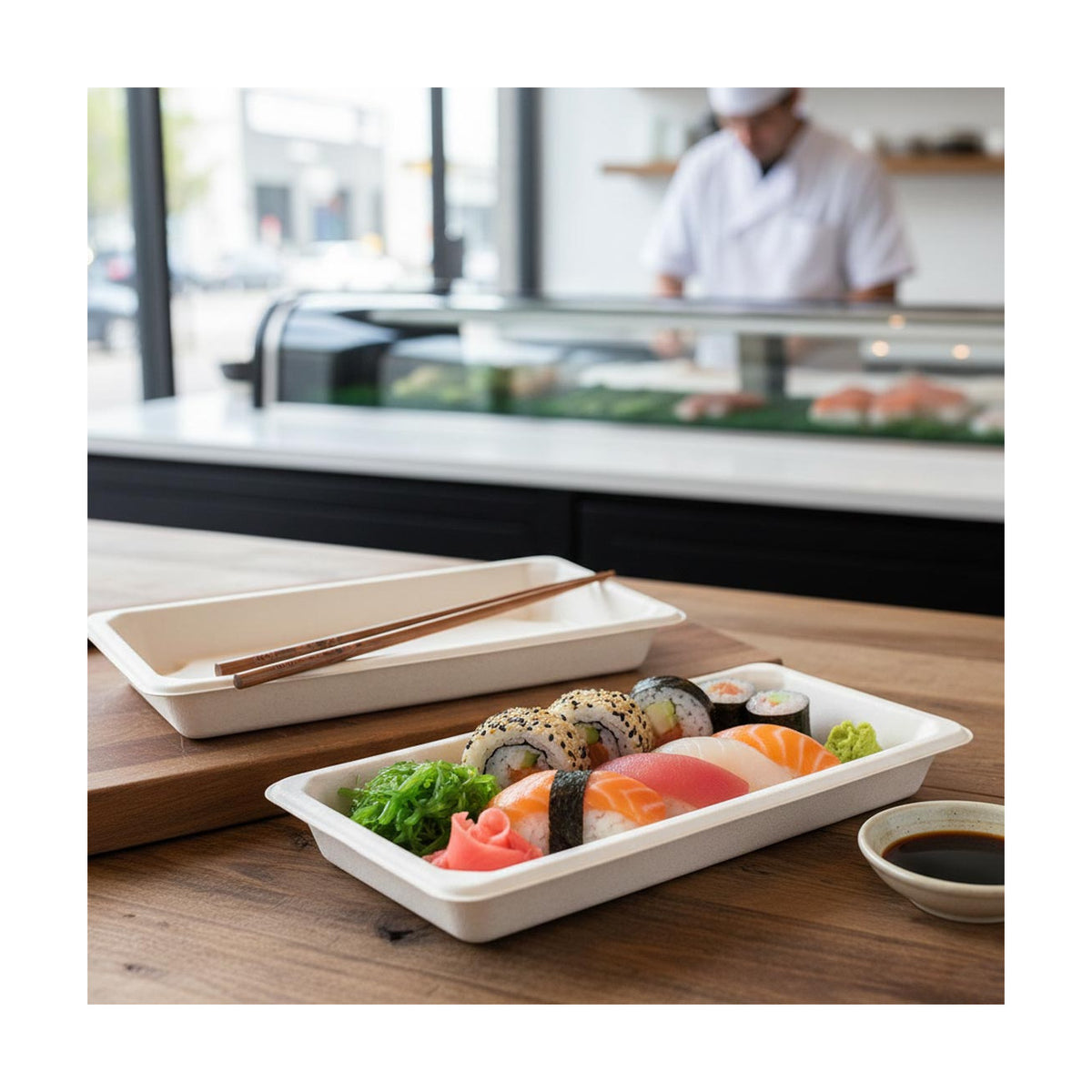 PakMax 6.5"*4.5"*0.8" Sugarcane Sushi Tray - ST-08