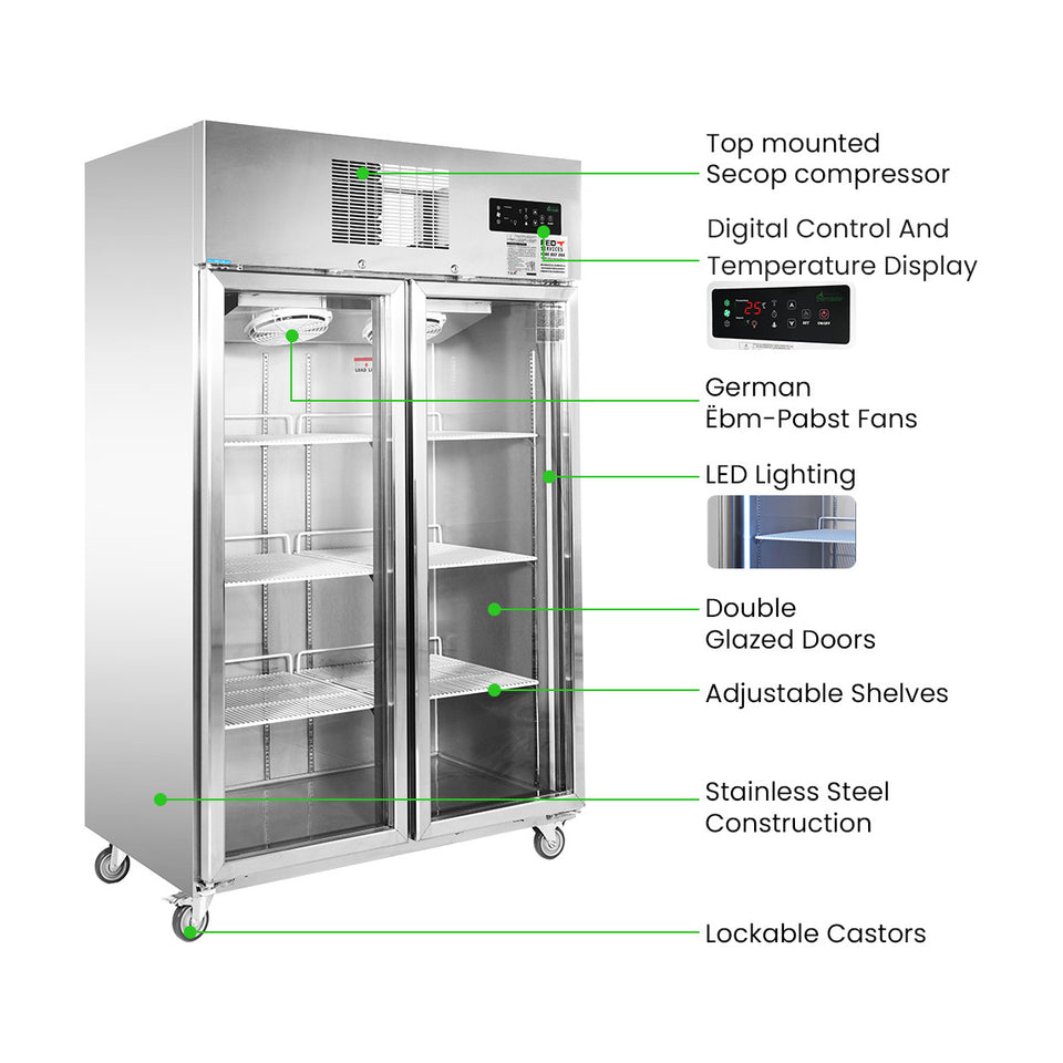 Thermaster Double Door Upright Display Fridge 1000L - SUCG1000